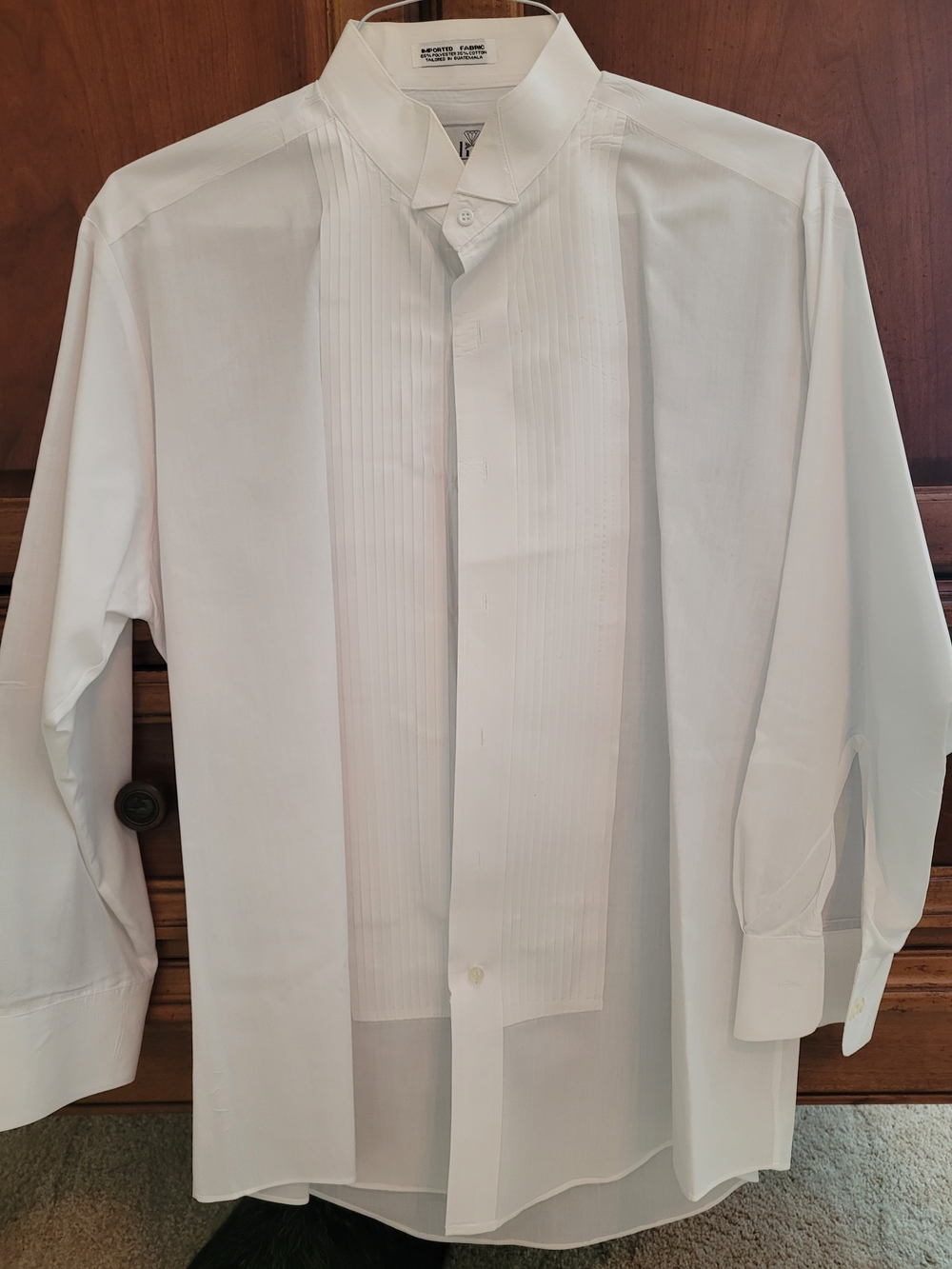 Classic White Pleated-Front Dress Shirt with Mandarin Collar